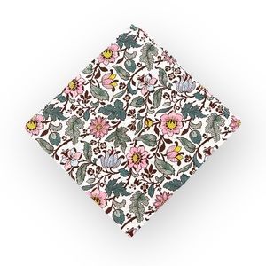 White w/ Dusty Pink Chintz Floral Pocket Square